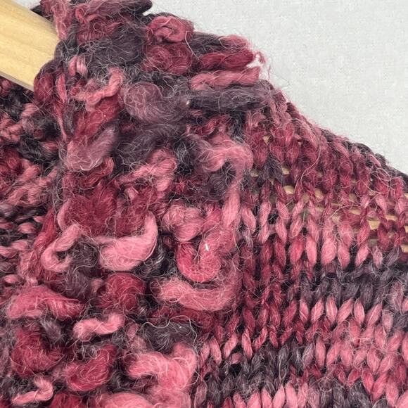 APRIL CORNELL Sweater XL Wool Blend Marled Button Up Cardigan Chunky Fringe Red - Picture 11 of 14